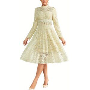 TICOSA Women's Lace Round Neck A-line Dress Size S In Yellow